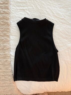 Zara Sleeveless Ribbed Mock Neck Top - Black